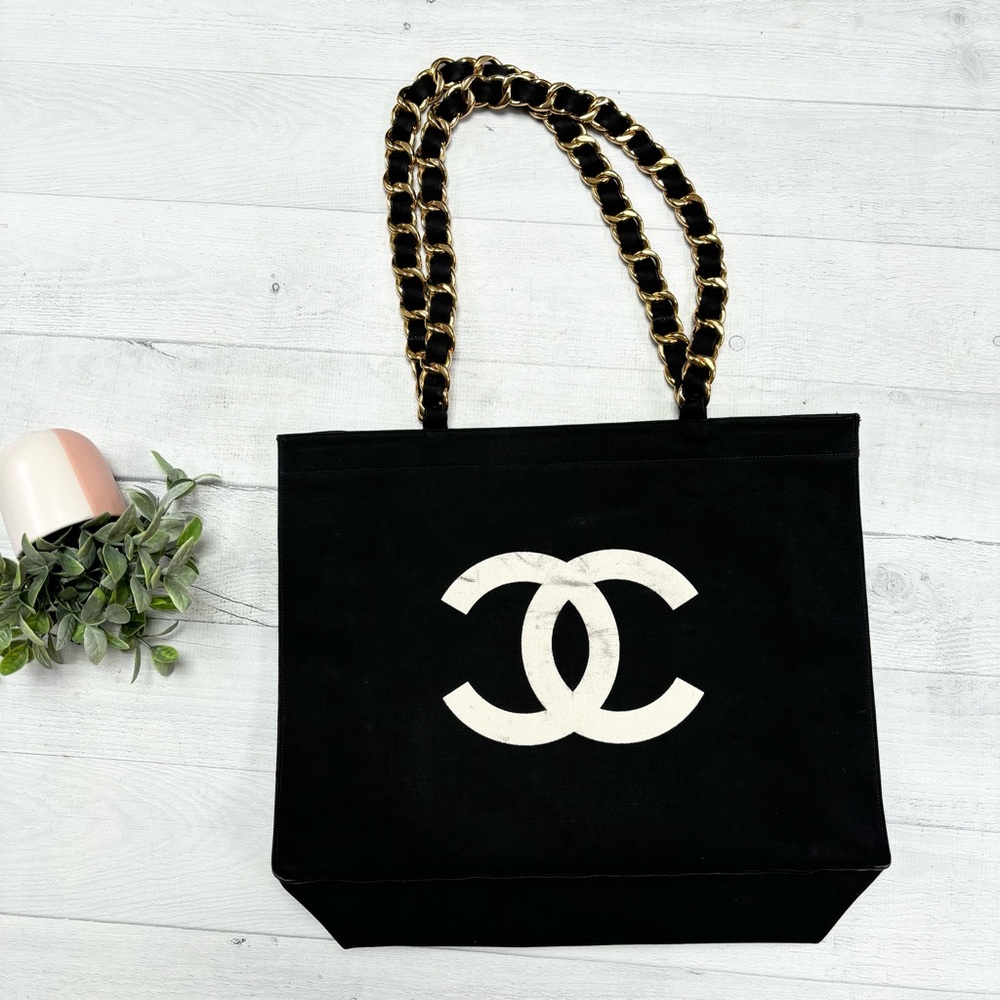 Chanel Canvas Logo Shopper Tote